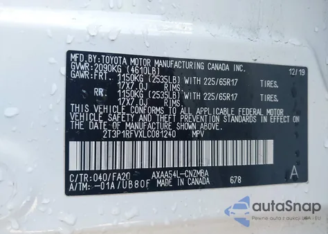 2020 Toyota Rav4 Xle from USA, damaged, VIN 2T3P1RFVXLC081240